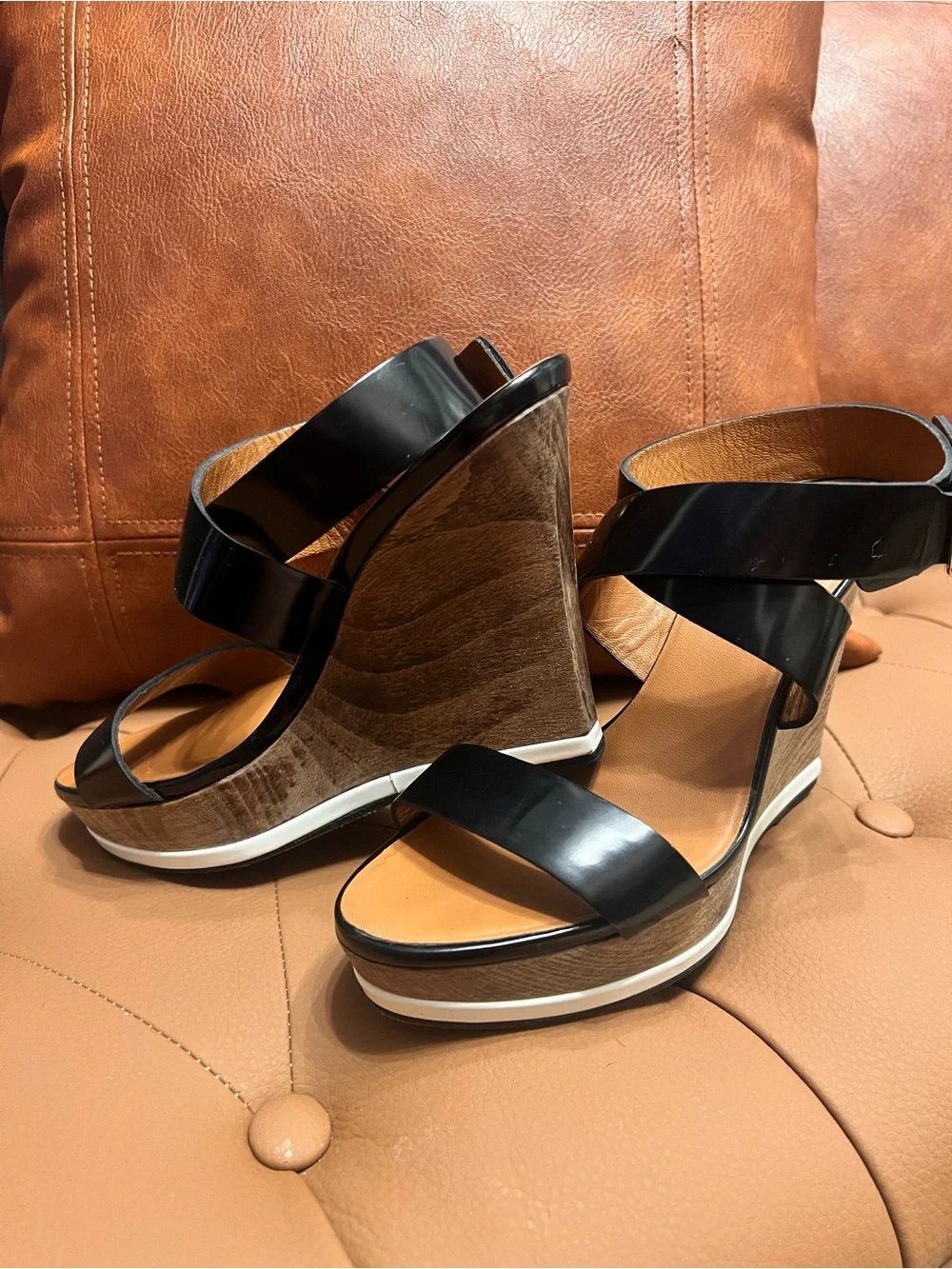 Givenchy Black Leather Ankle-Strap Platform Wedges